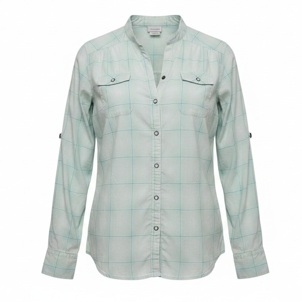 Athleta Mint Green Checkered Outdoors Active Button-Up Top Women's Small
